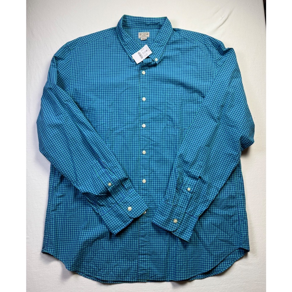 J.Crew Mens XXL Blue Green Gingham Cotton Button Down Long Sleeve Shirt NWT-2622